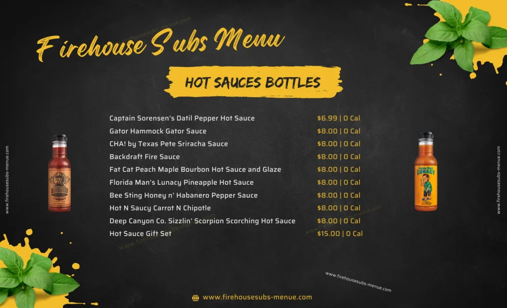 Firehouse Subs Menu Hot Sauces Bottles